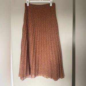 NWOT High Waist Jopra Brown with Black Polka Dot Pleated Maxi Skirt Size Medium